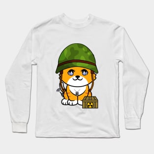 Funny orange cat is a soldier Long Sleeve T-Shirt